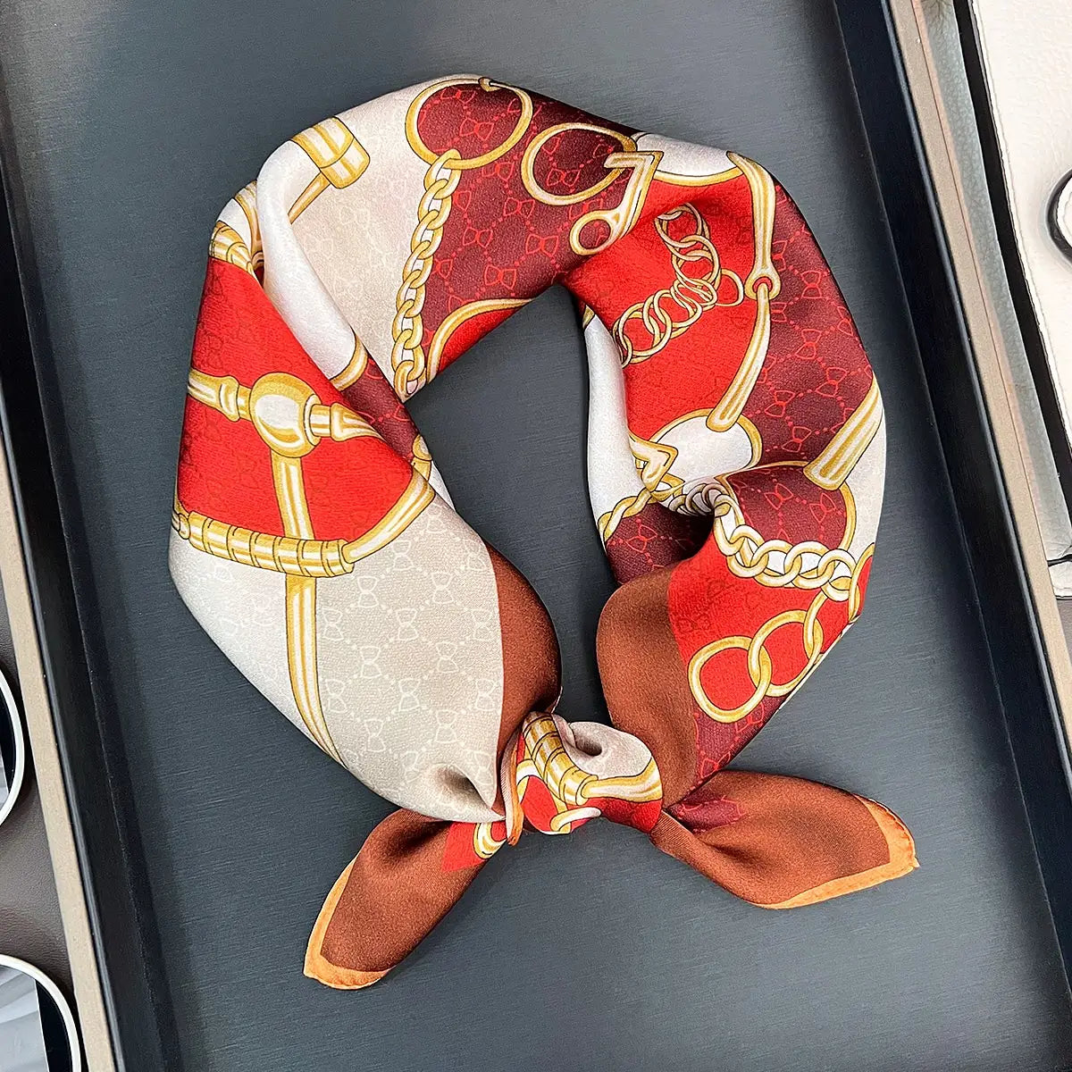 Silk Square Scarf - Red Chain Design