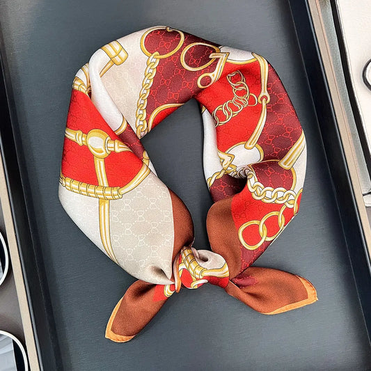Silk Square Scarf - Red Chain Design