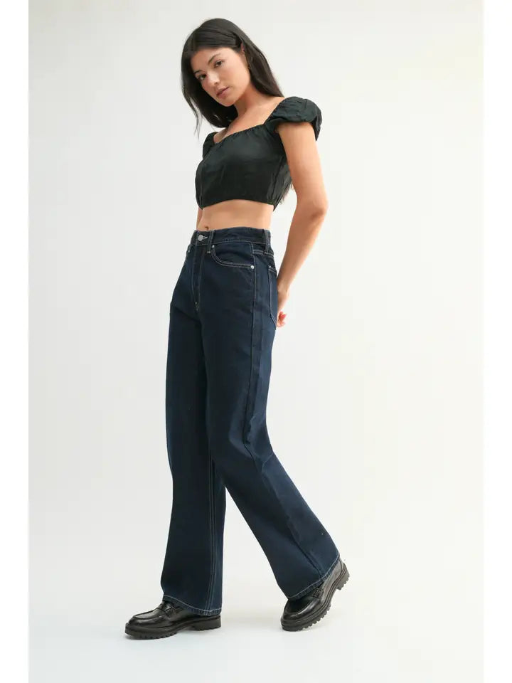 High Waisted Skater Jean - Dark Denim