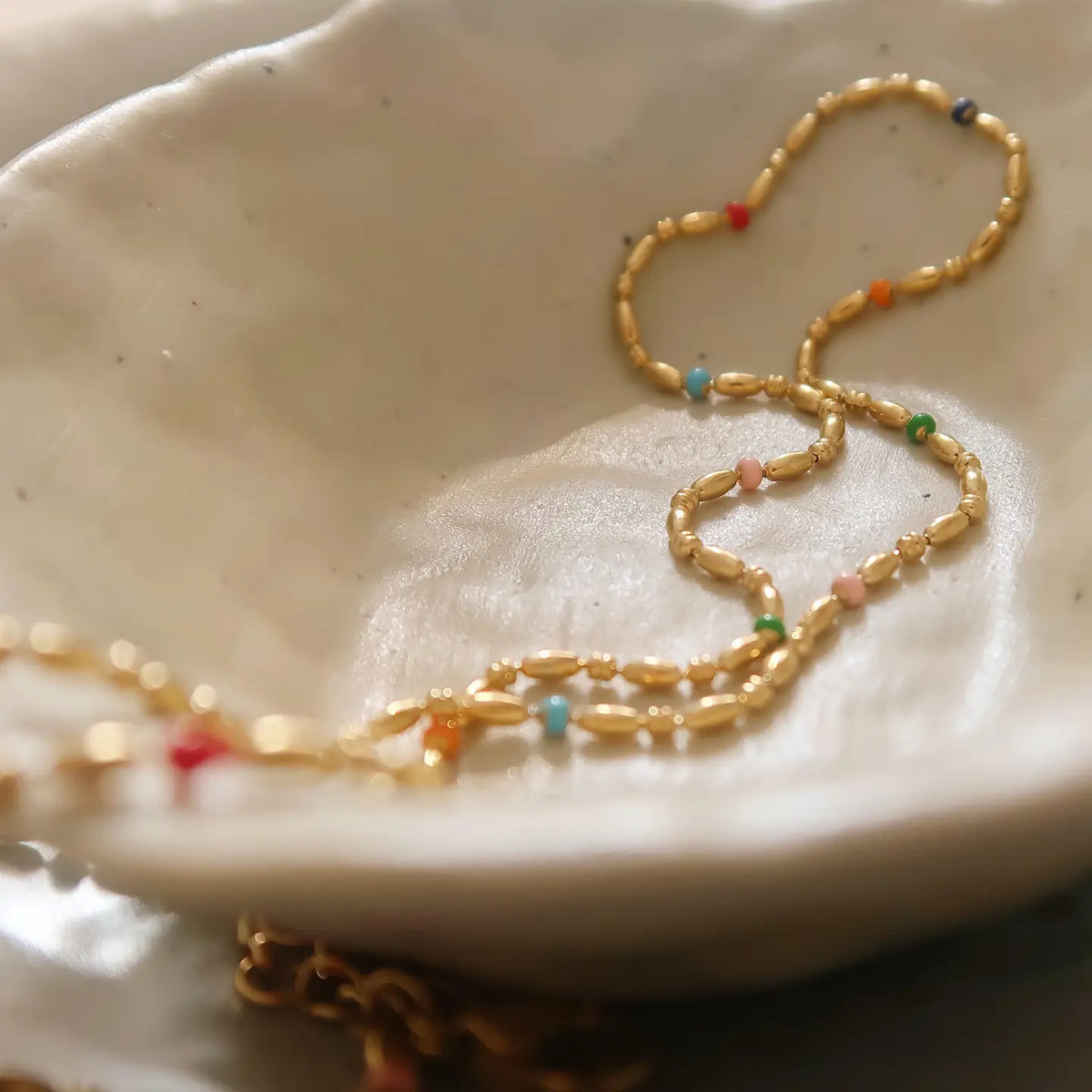 Tave 18K Gold Non-Tarnish Petite Beaded Necklace - Multi Colored