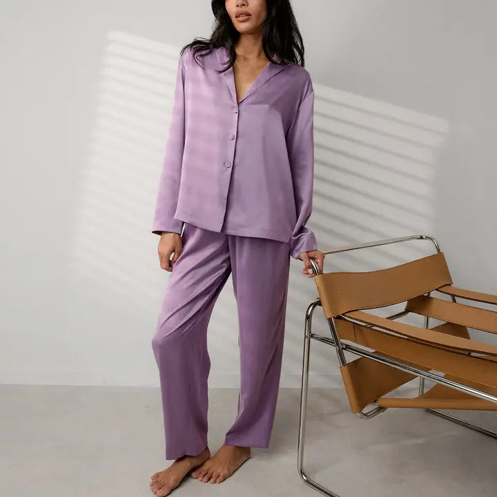 Lunya - Washable Silk Long Sleeve Pant Set - Dormant Orchid