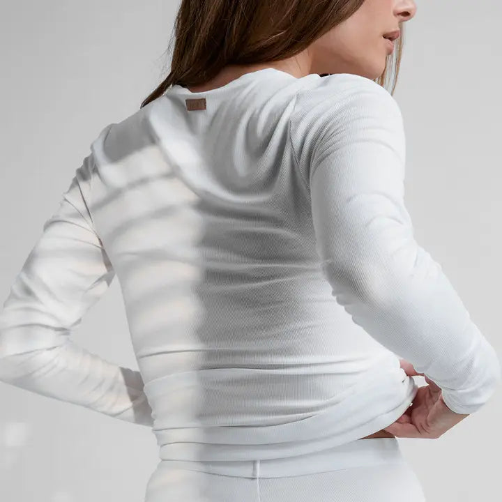 Lunya - Soft Modal Rib V-Neck Henley - Sincere White