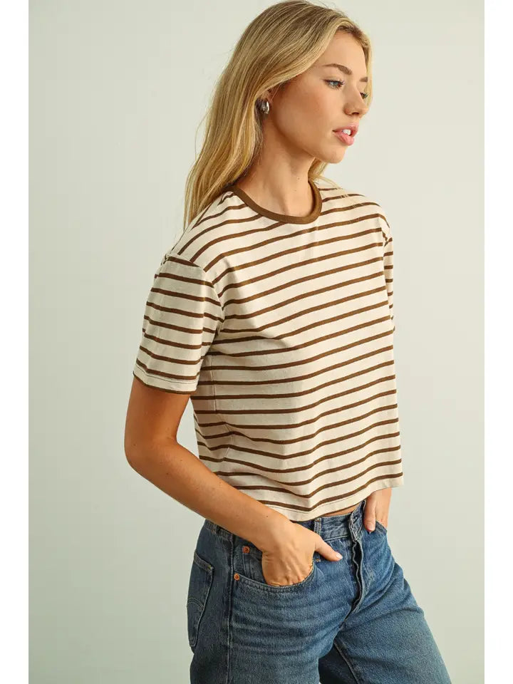 Essential Stripe Ringer Tee - Brown