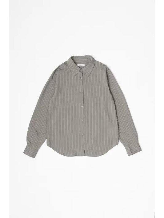 The Jill Top - Pinstripe Button-Down - Olive Grey