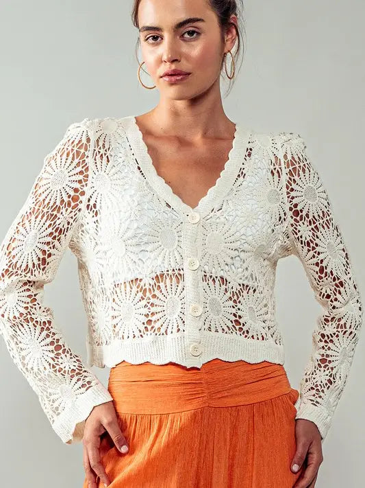 Flower Crochet Cardigan - Natural