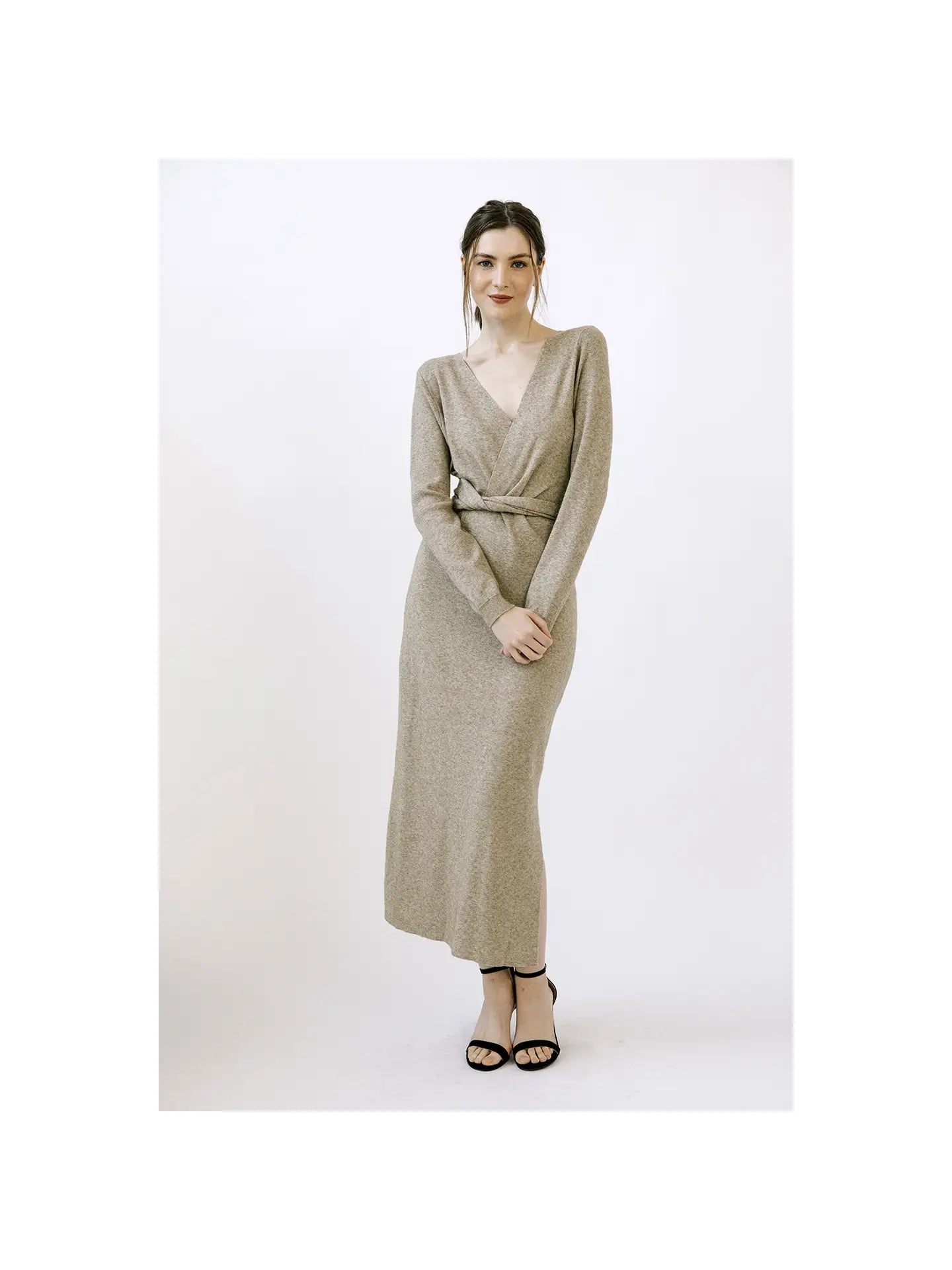 Heathered Knit Midi Dress - Beige