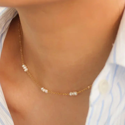 18K Non-Tarnish Petite Pearl Choker - Leilani-Multi Pearl