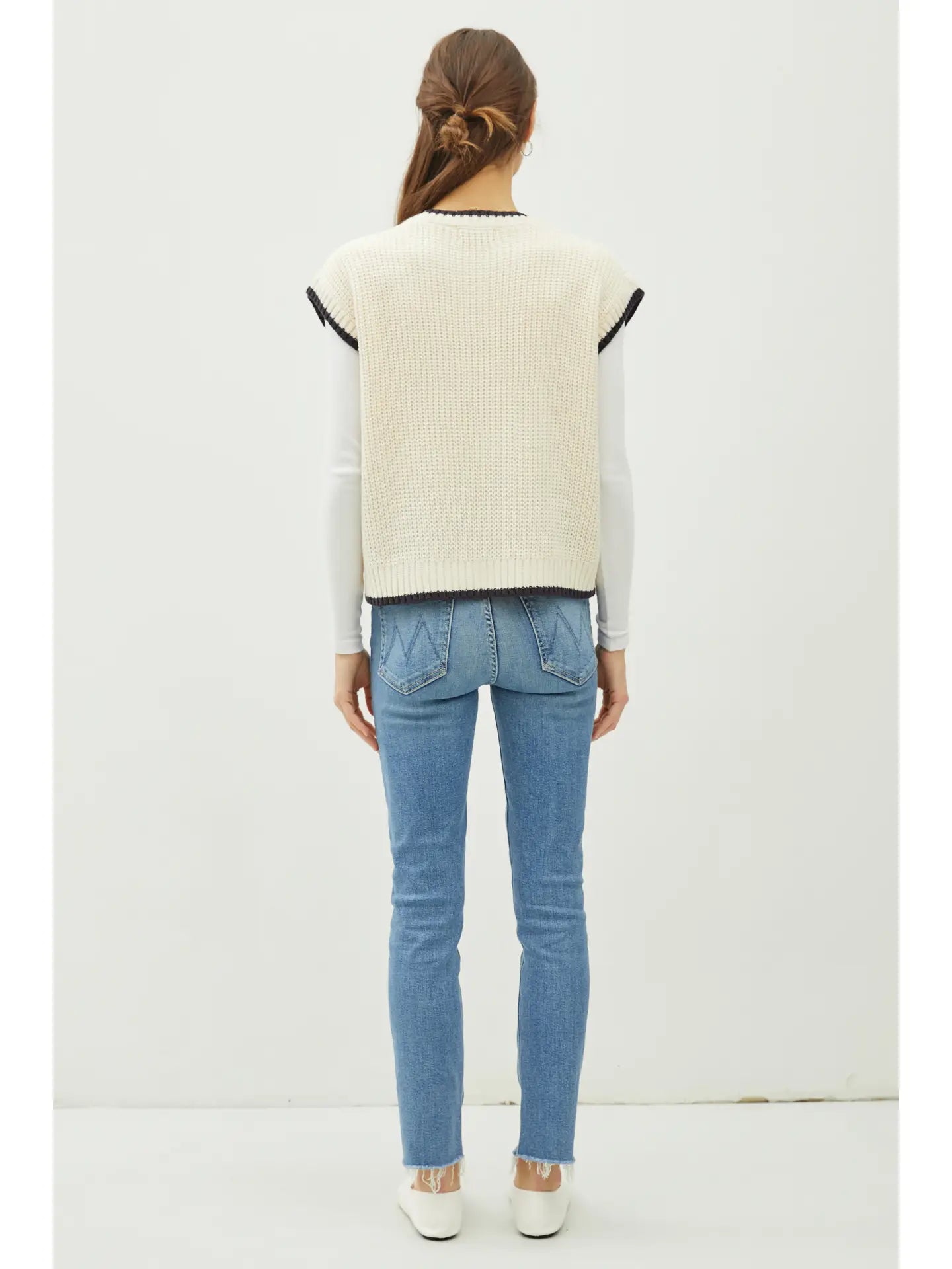 Chunky Cable Knit Sweater Vest - Ivory