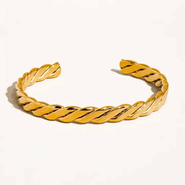 Benir 18K Gold Non-Tarnish Braided Thin Bangle - Yellow Gold