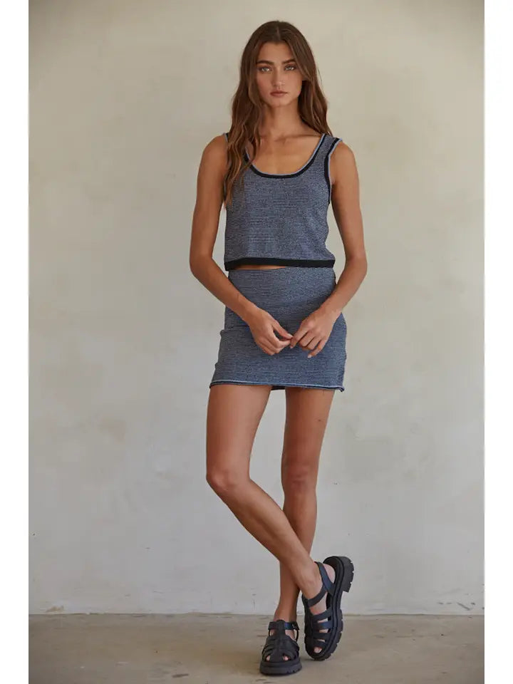 Knit Sweater Striped Sleeveless Tank Top - Navy