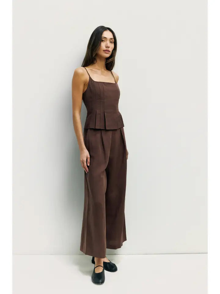Pleated Linen Tank - Brown