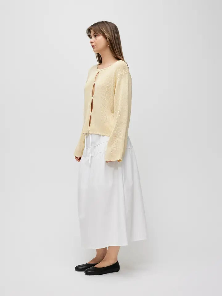 Open Button Hole Long Sleeve Cardigan - Butter Yellow