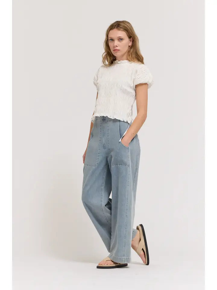 Grade + Gather - Shirring Ruffle Top - Off White