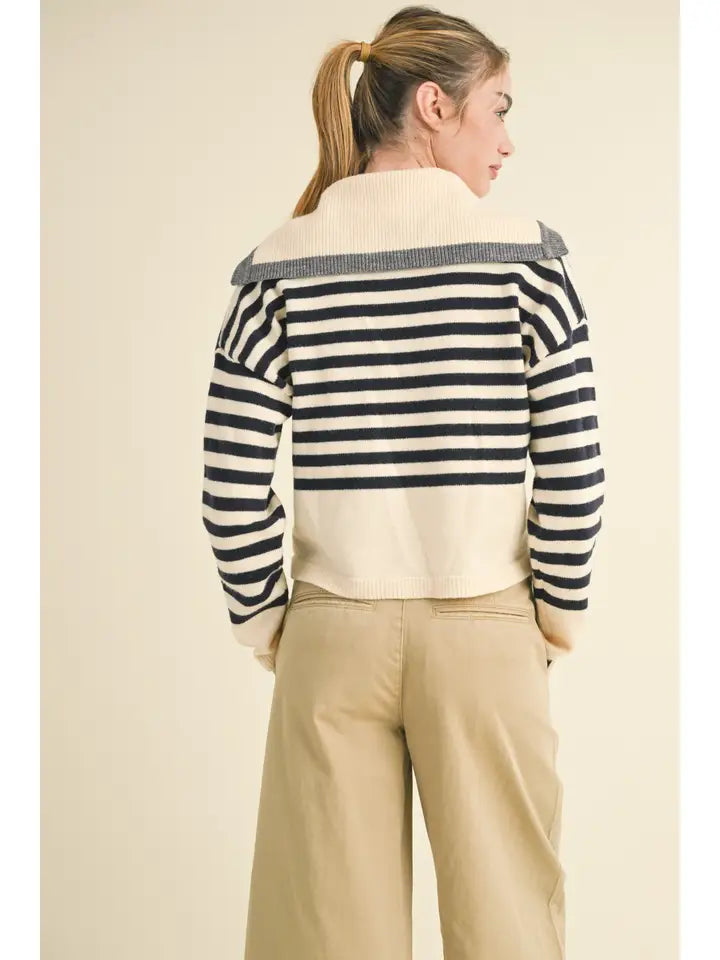 Striped Sailor Collar Sweater Cardigan