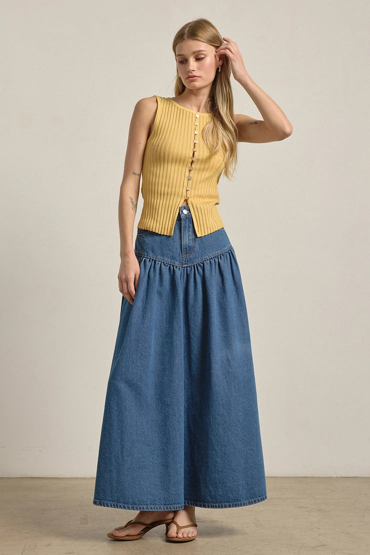 Slim Knit Sleeveless Button Top - Yellow