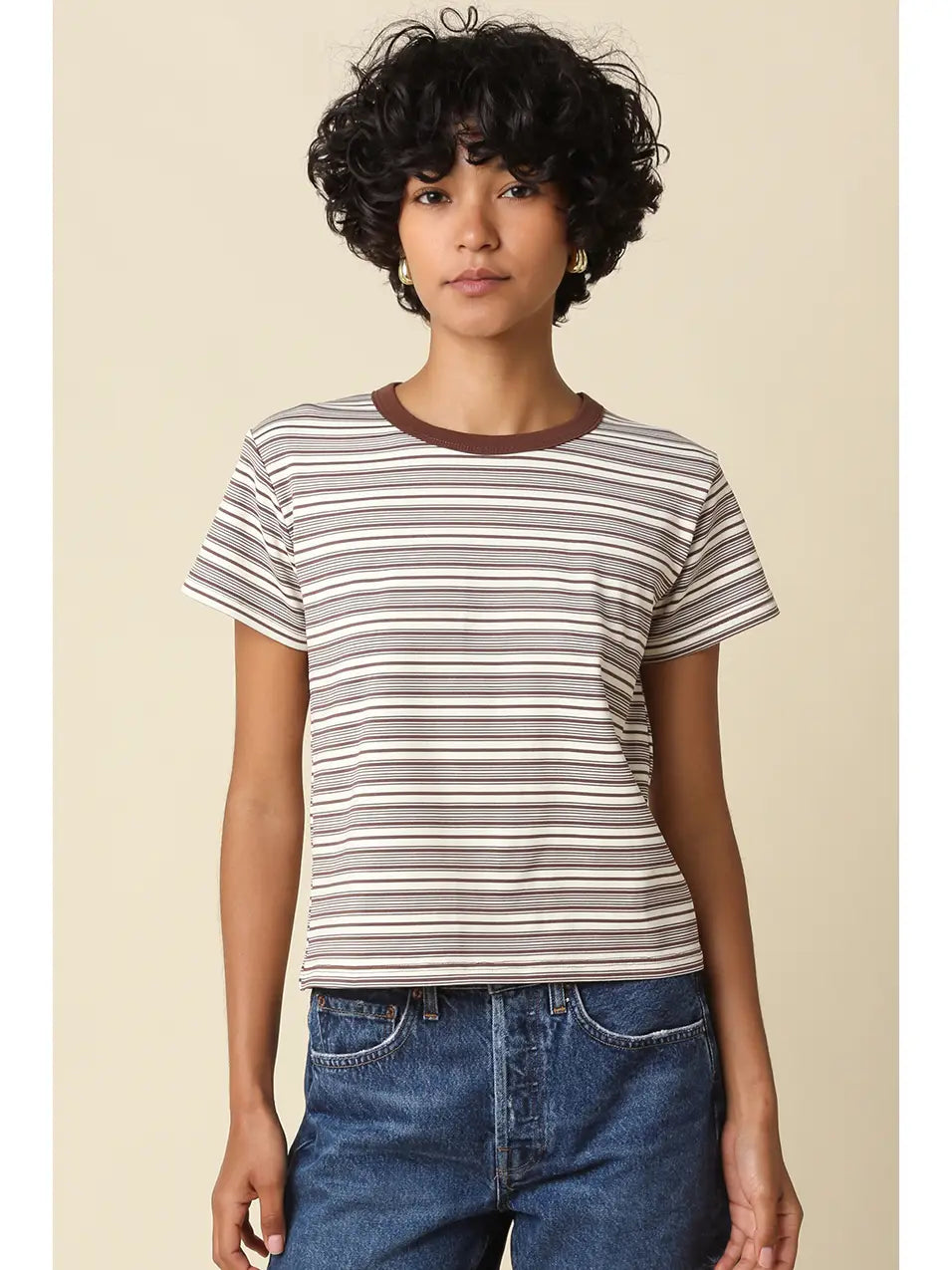 Mila Stripe Baby Tee - Brown + Cream