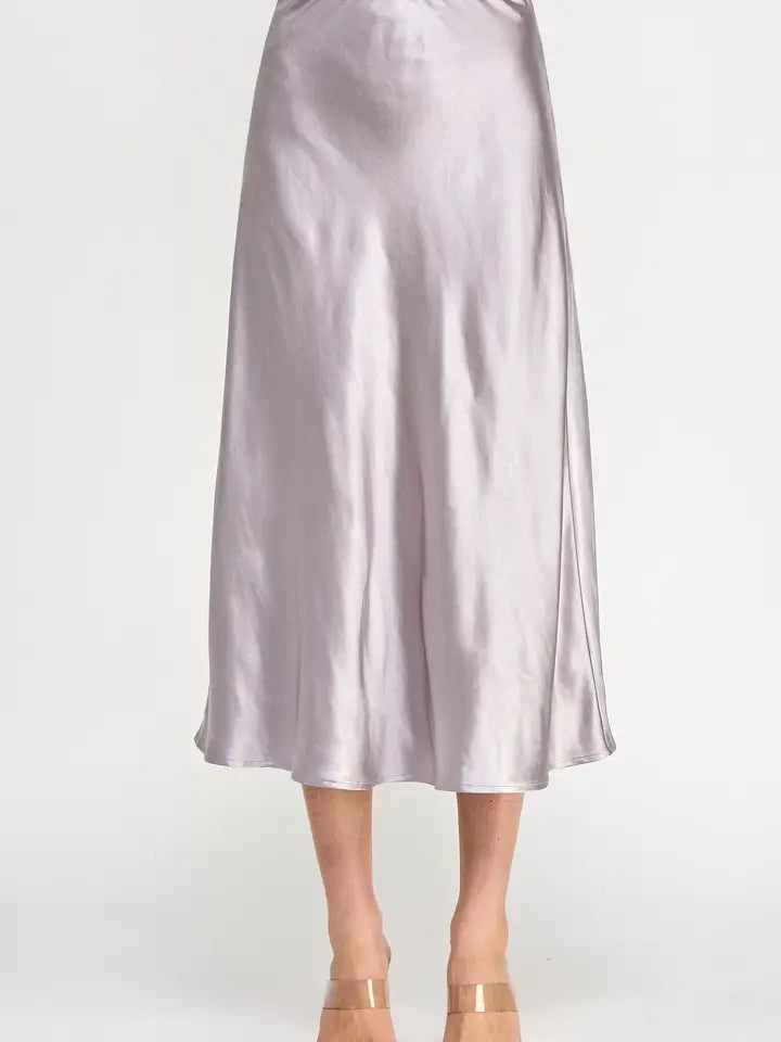 Satin Midi Woven Skirt - Silver