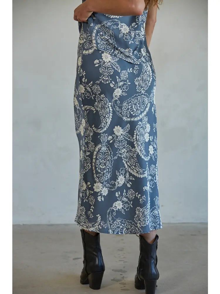 Woven Polyester Satin Midi Skirt - Midnight Blue