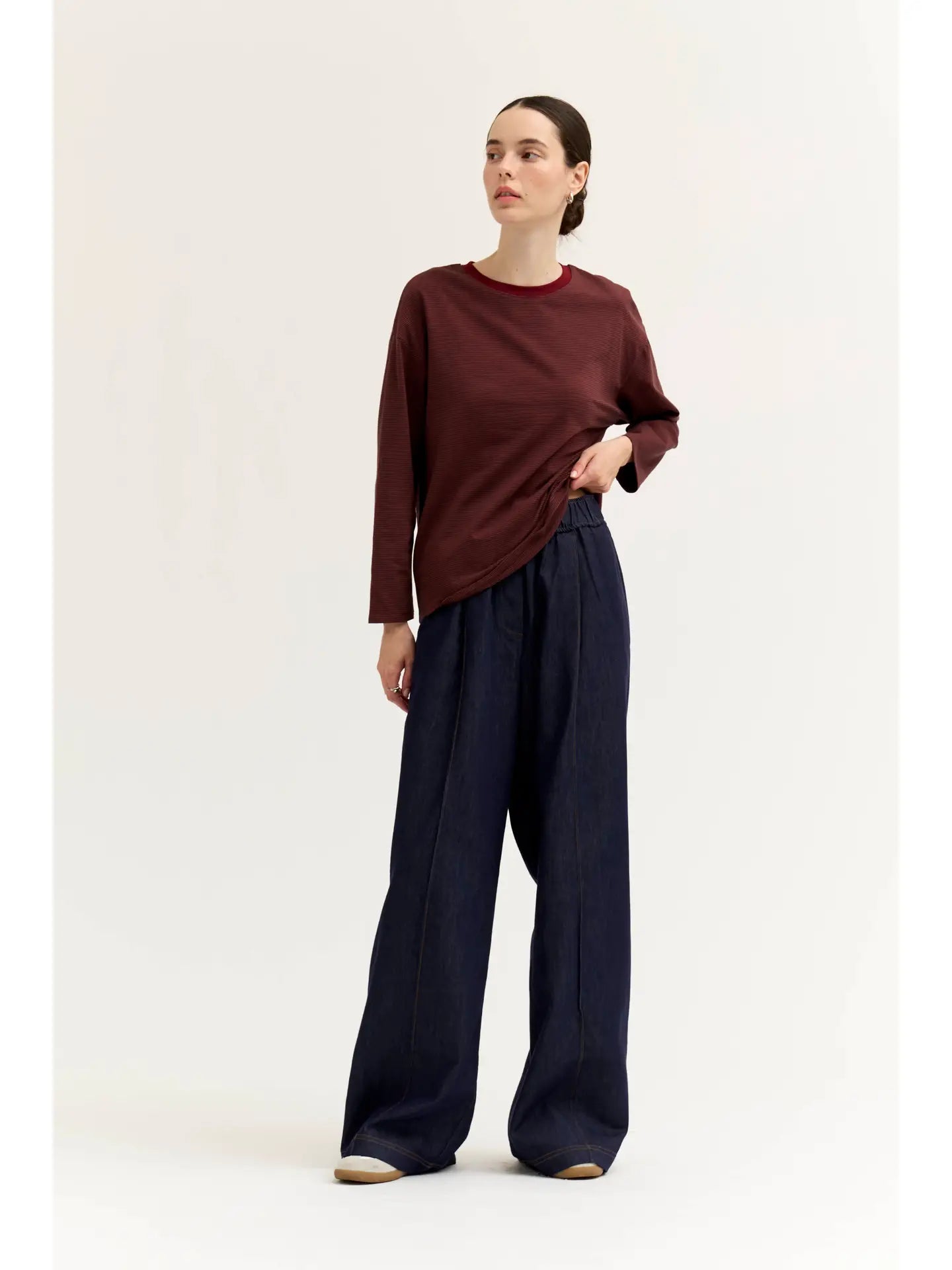Grade + Gather - Contrast Color Rib Tee - Brick Red Stripe