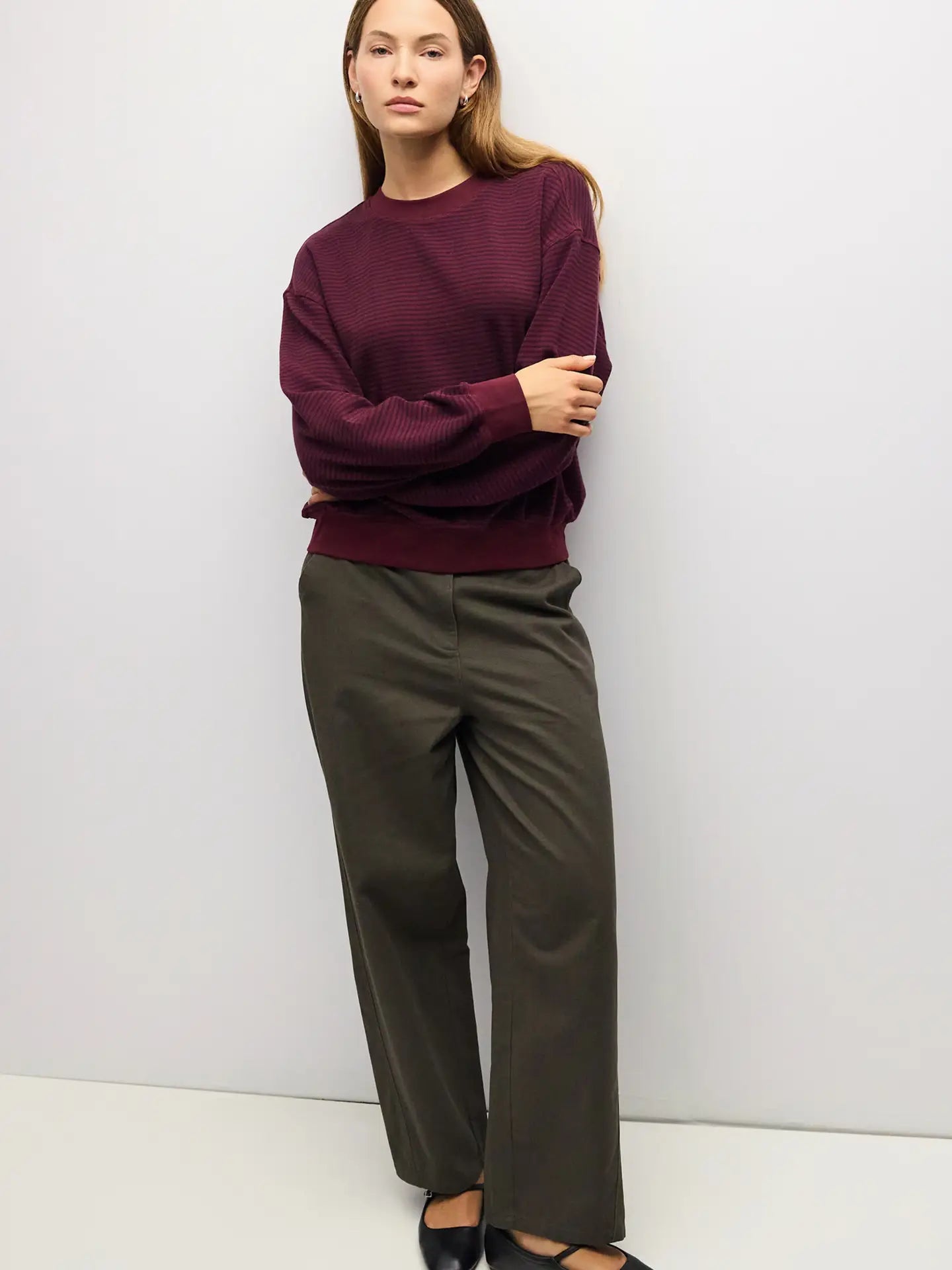 Striped Crewneck - Berry + Navy