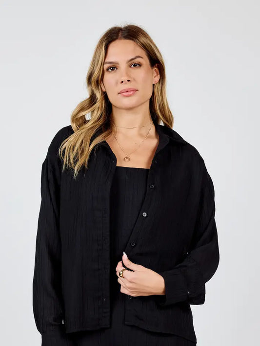 Steady Textured Button Down - Black