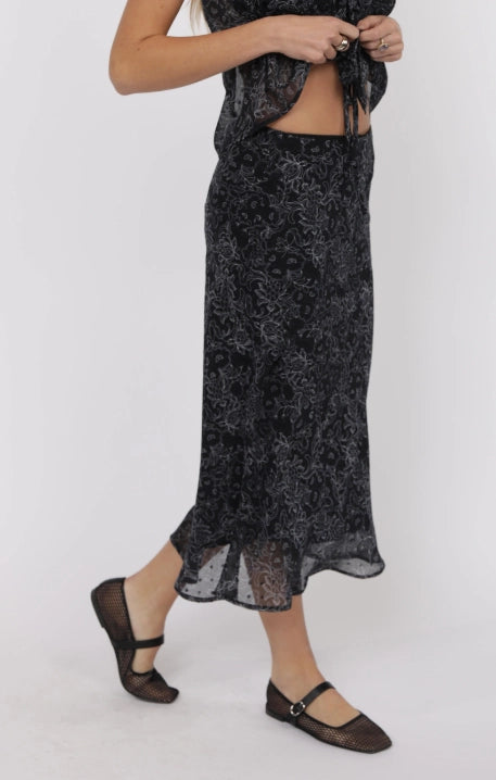 Chiffon Lined Midi Skirt - Black Ivory