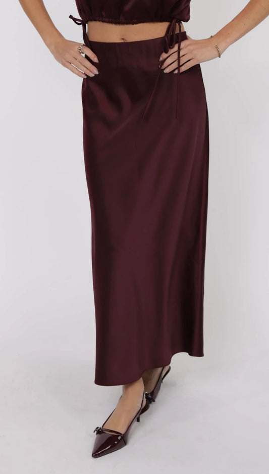 Deep Trance Bias Midi Skirt - Wine