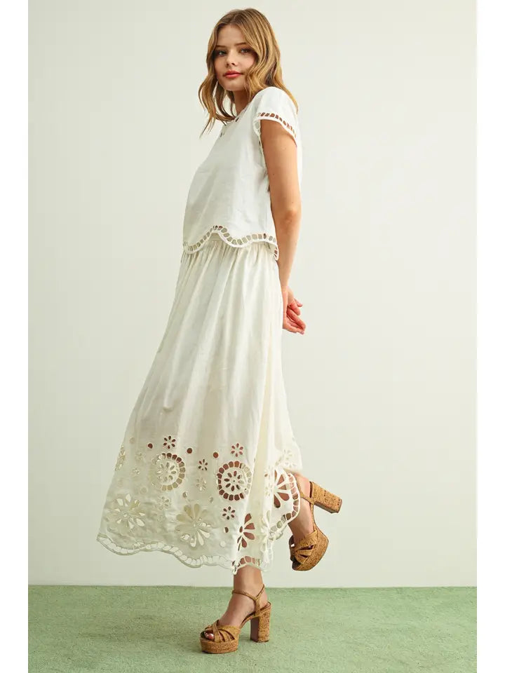 Floral Embroidered Skirt - Off White