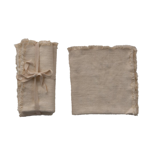 Linen Blend Napkins with Fringe Trim - Set of 4 - Cream