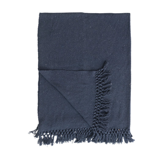 Woven Cotton Blend Throw Blanket - Navy