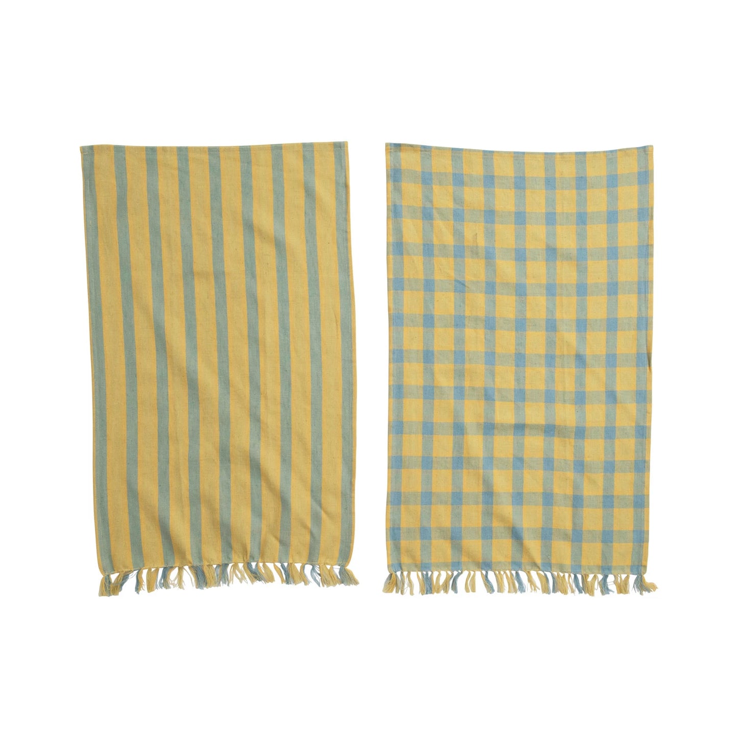 Woven Cotton & Linen Tea Towel with Fringe - Set of 2