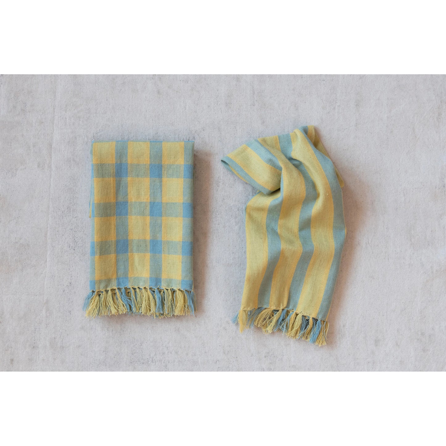 Woven Cotton & Linen Tea Towel with Fringe - Set of 2