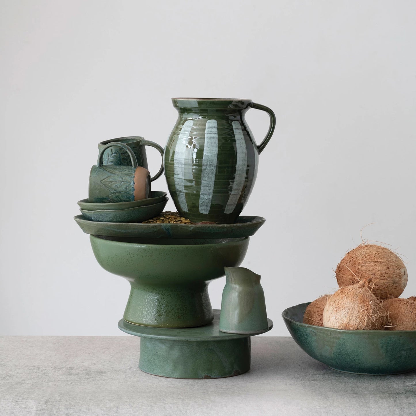 Stoneware Pedestal - Green