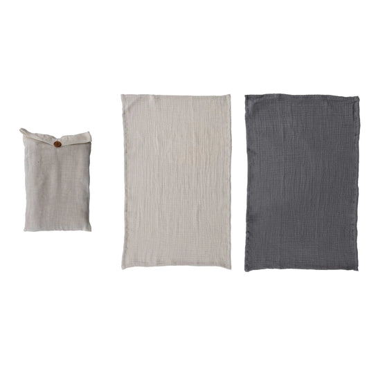 Cotton Double Cloth Tea Towels - Set of 2 - Cream + Dusk Blue