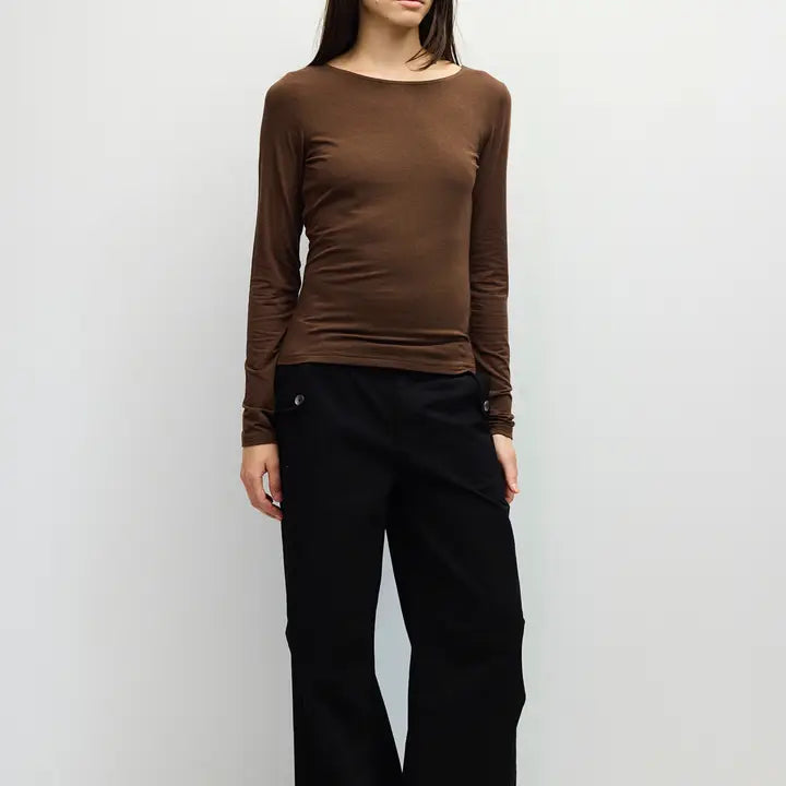Long Sleeve Knit Top - Brown