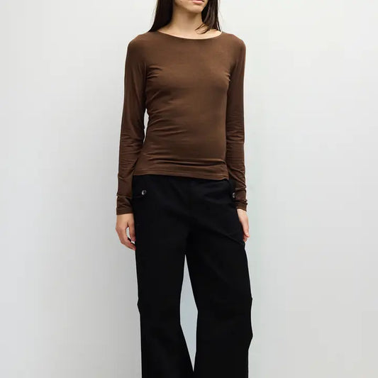 Long Sleeve Knit Top - Brown