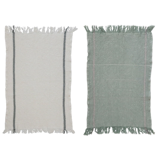 Cotton Waffle Tea Towels with Fringe