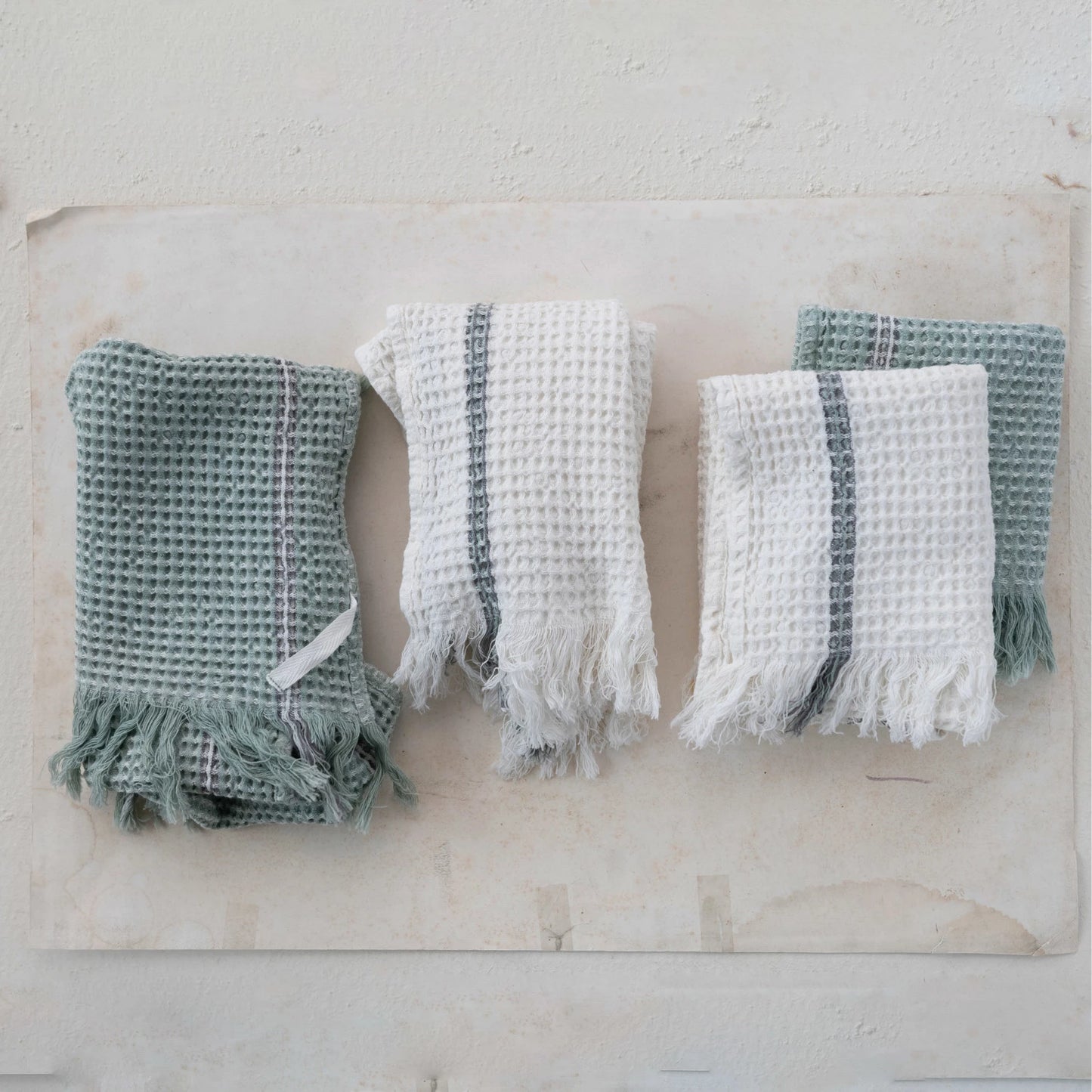 Cotton Waffle Tea Towels with Fringe