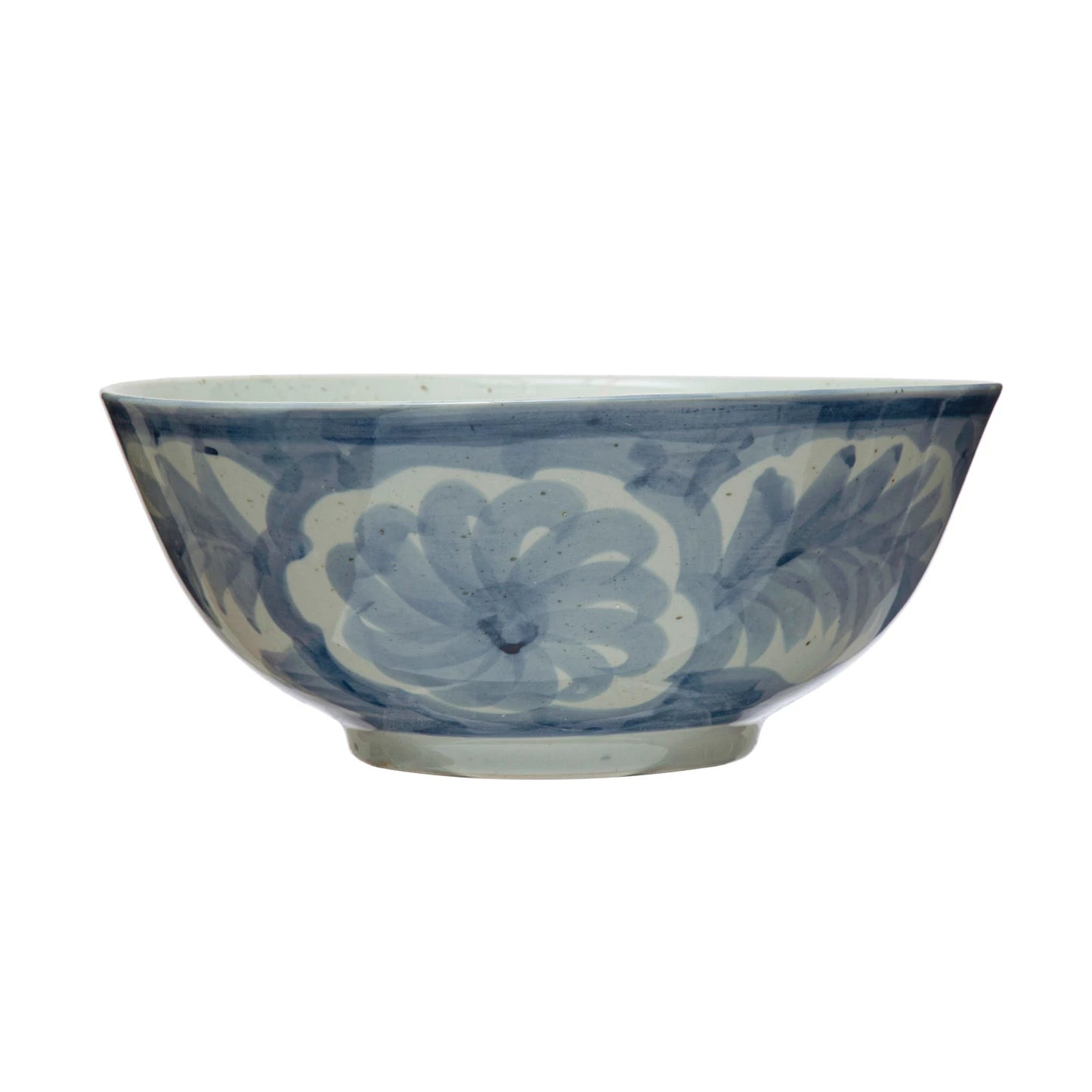 Hand-Painted Stoneware Bowl with Design - Blue & White