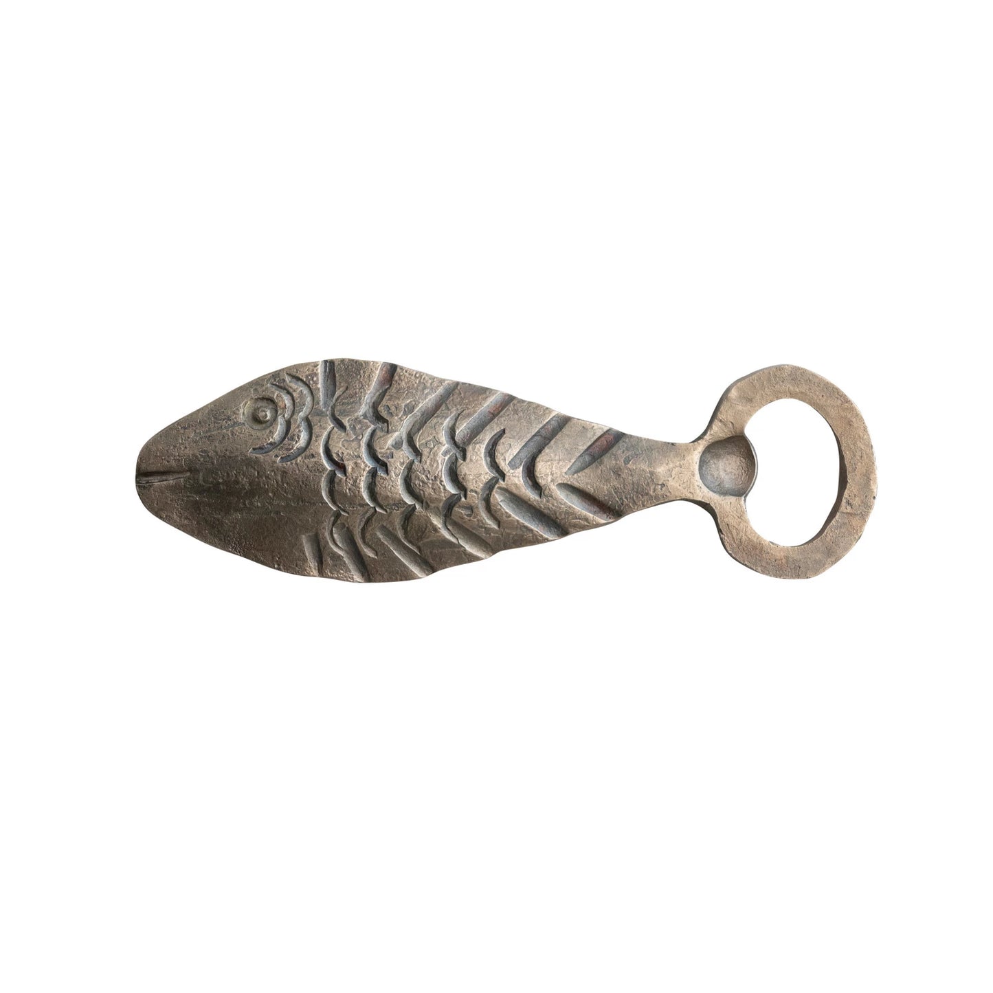 Cast Metal Fish Bottle Opener - Antique Brass Finish