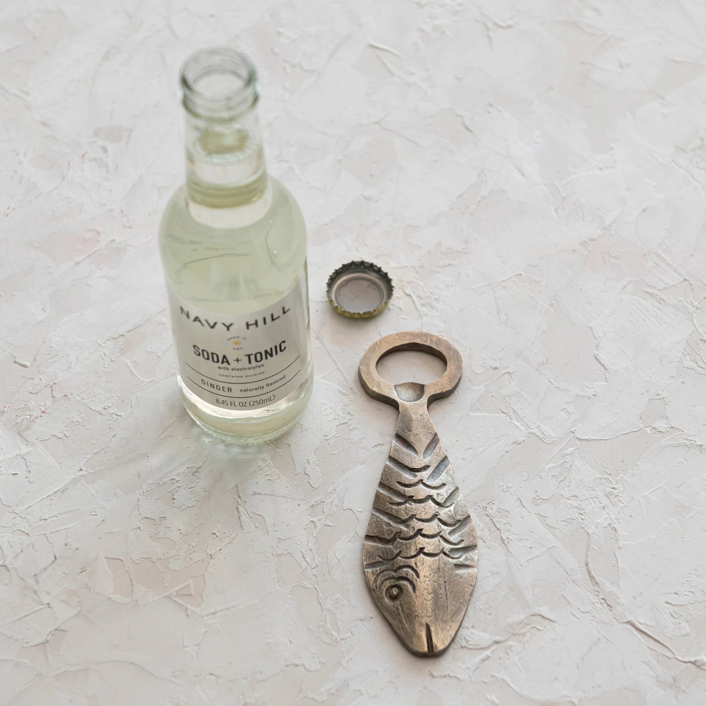 Cast Metal Fish Bottle Opener - Antique Brass Finish