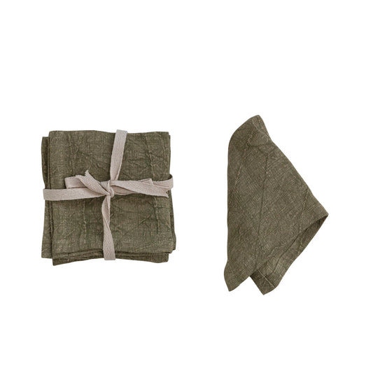 Stonewashed Linen Cocktail Napkins - Green - Set of 4