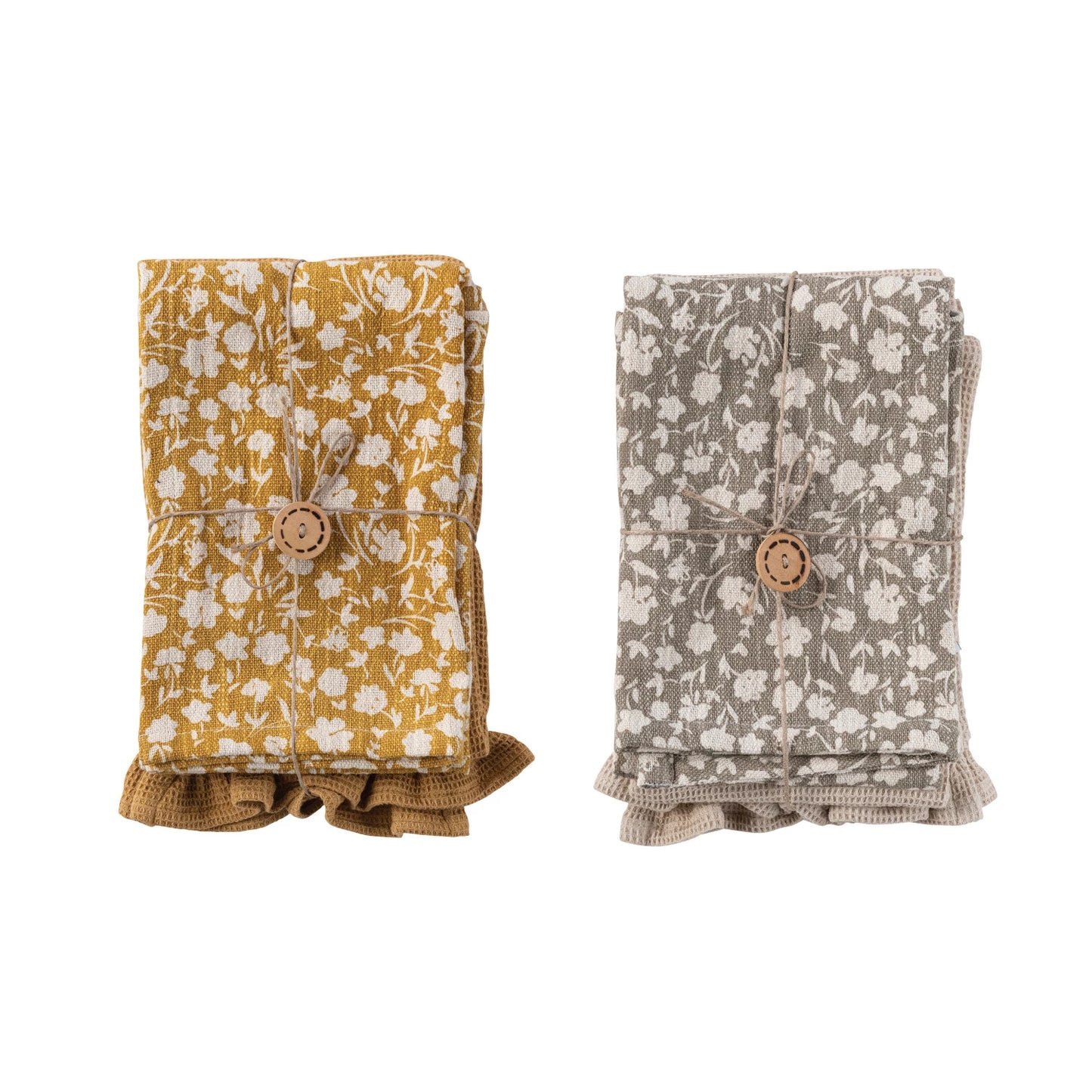Floral Cotton Slub + Cotton Waffle Tea Towels - Set of 2