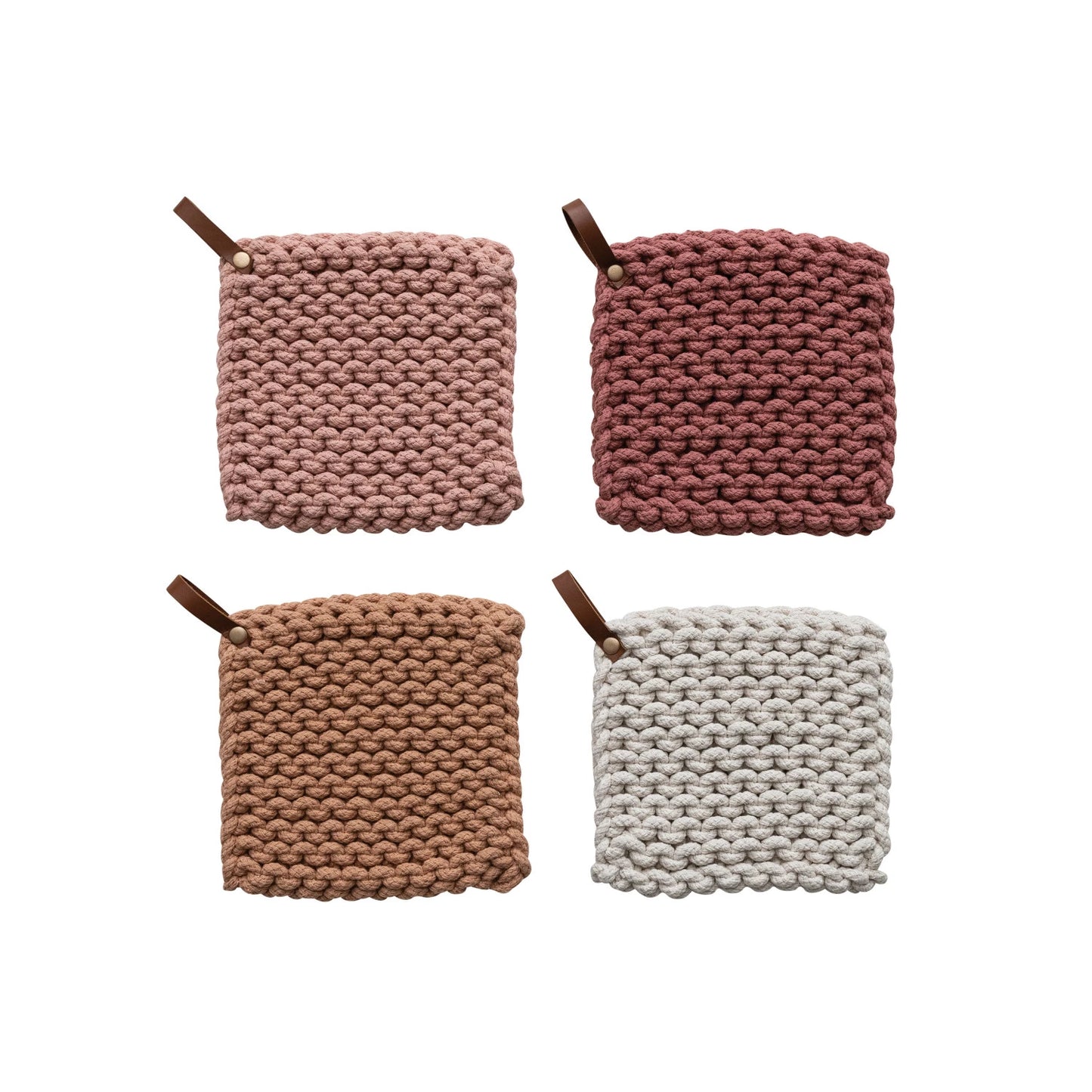 Cotton Crocheted Pot Holder - Leather Loop