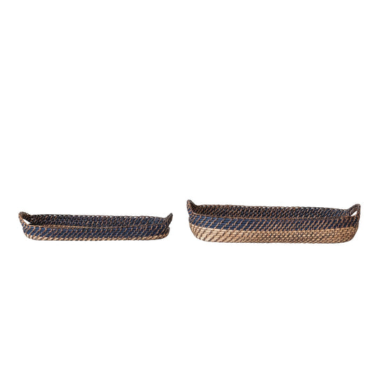 Hand Woven Bread Baskets with Handles - Set of 2