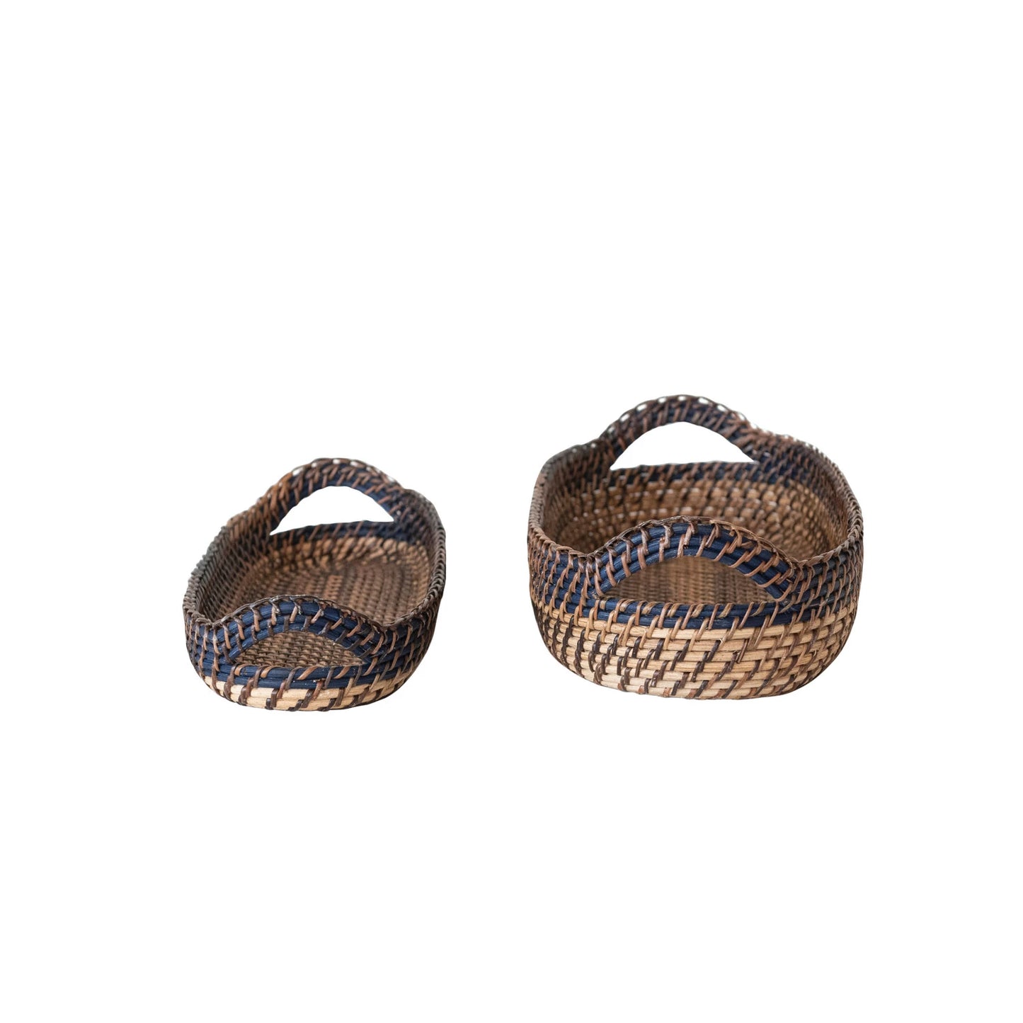 Hand Woven Bread Baskets with Handles - Set of 2