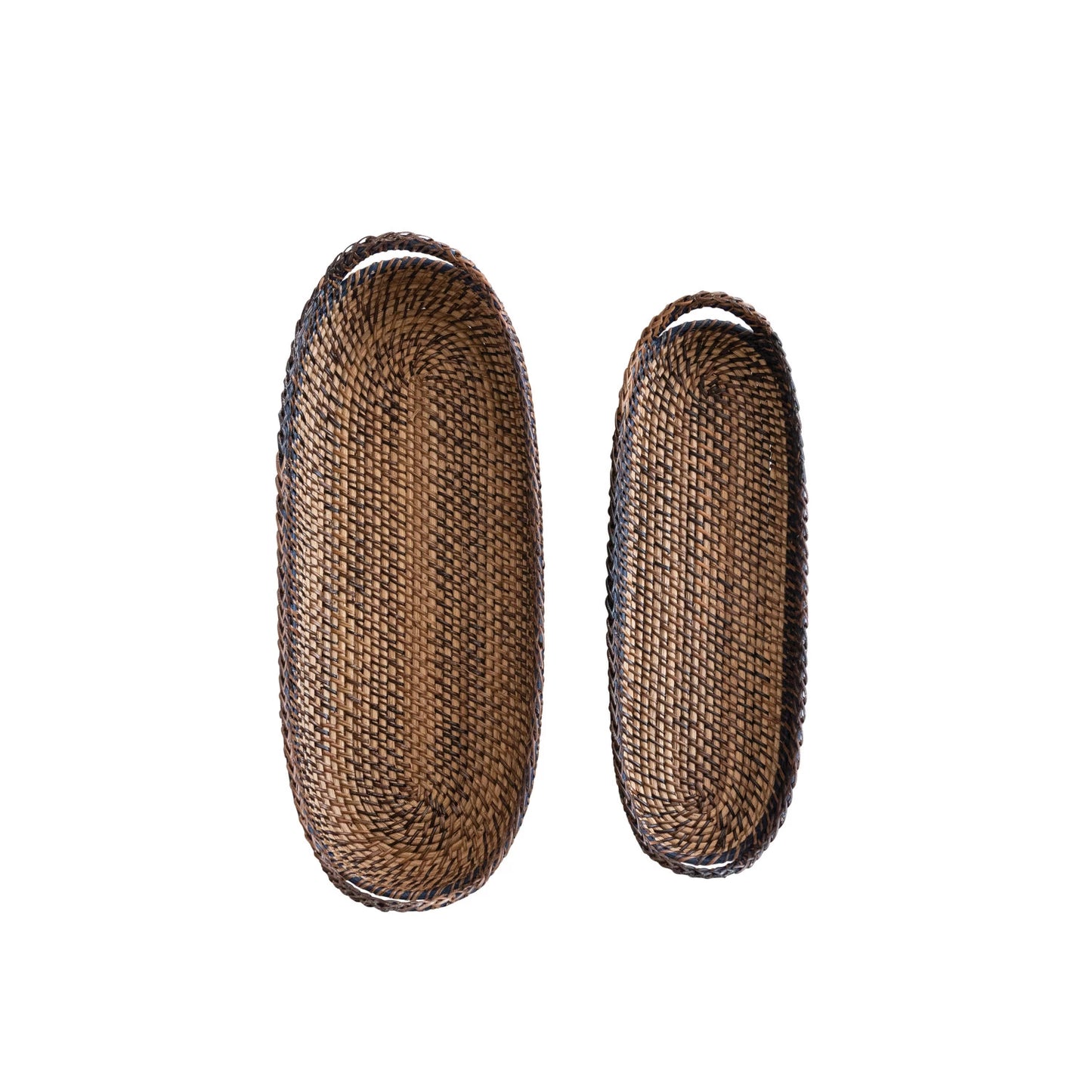 Hand Woven Bread Baskets with Handles - Set of 2