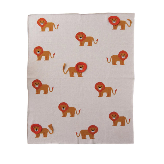 Cotton Knit Baby Blanket - Lions