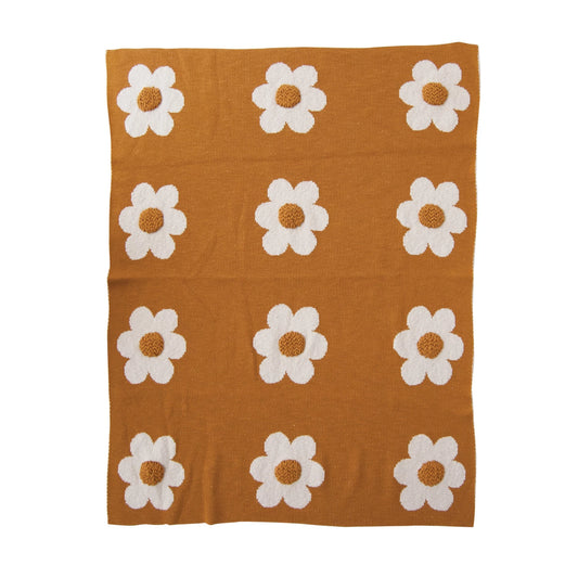 Cotton Knit Baby Blanket - Flowers