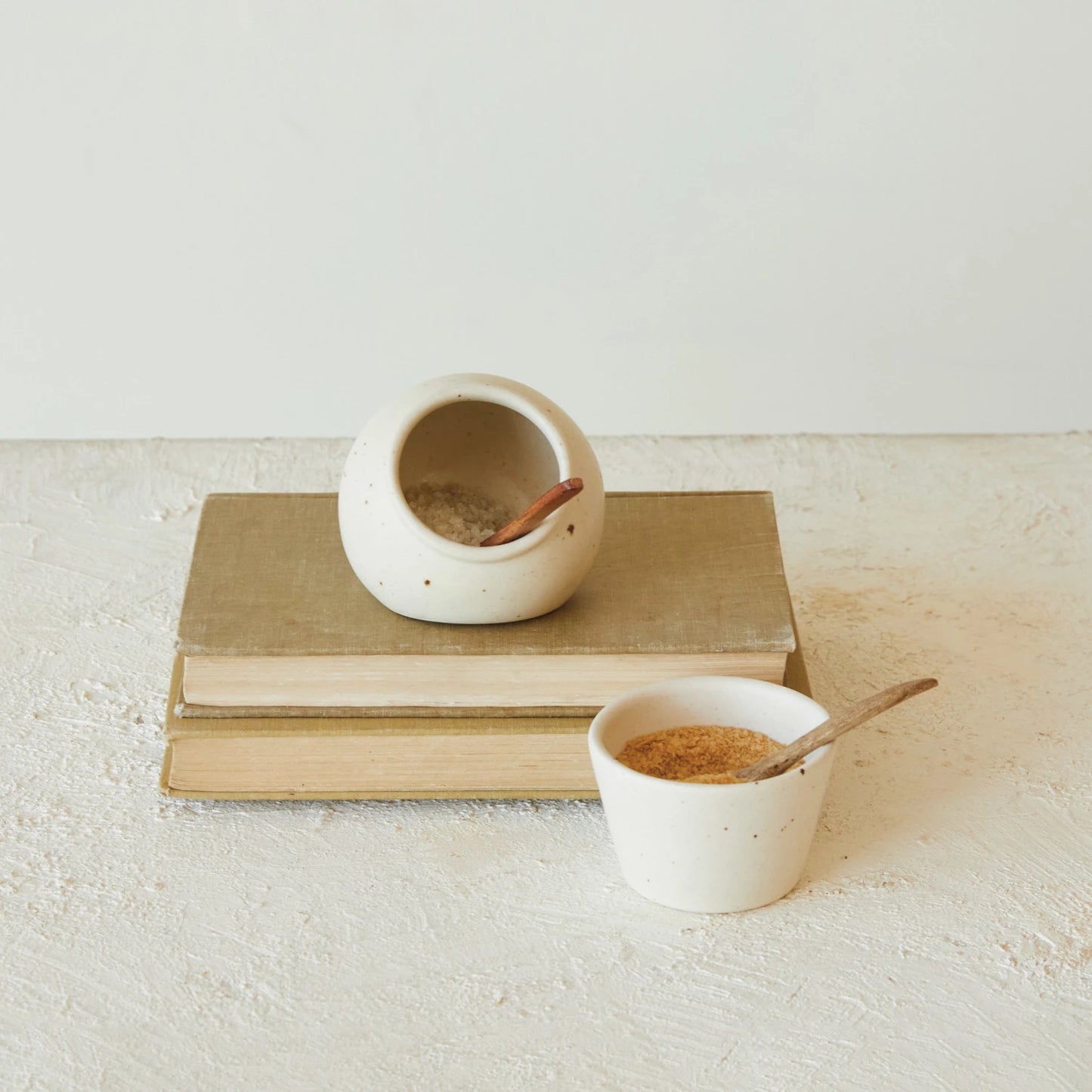 Stoneware Salt Cellar with Mango Wood Spoon